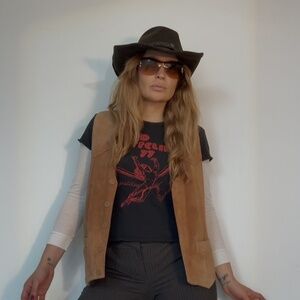 Vintage 1990s Leather Vest Men’s M | Unisex Western Waistcoat Warm Brown Descrip